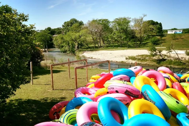 A mountain of colorful inner tubes