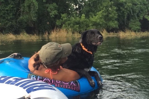 a person riding on the back of a boat in the water